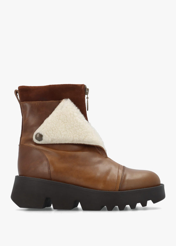 Zufe Camel Beige Leather Chunky Ankle Boots