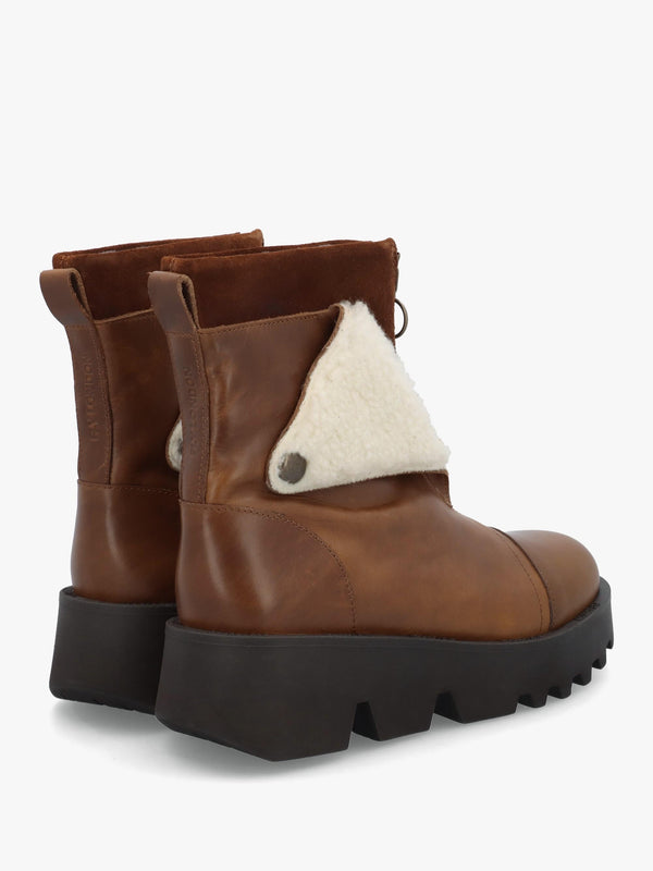 Zufe Camel Beige Leather Chunky Ankle Boots