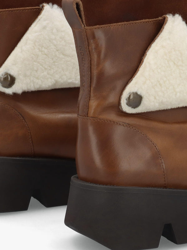 Zufe Camel Beige Leather Chunky Ankle Boots