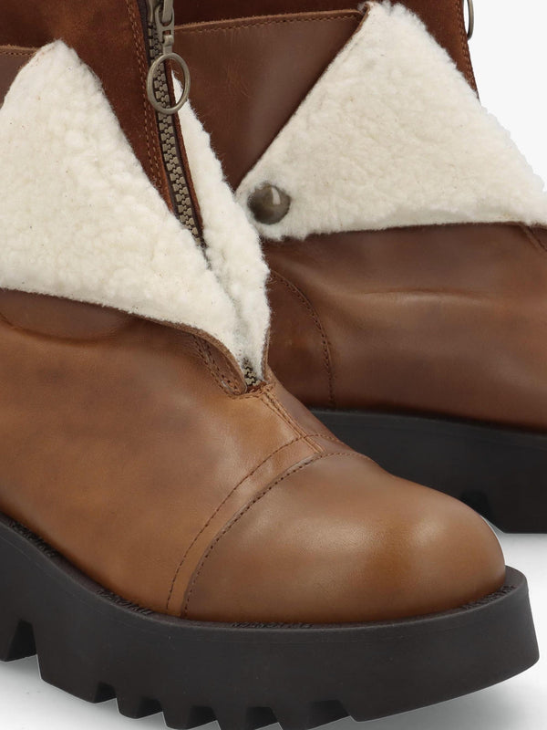 Zufe Camel Beige Leather Chunky Ankle Boots