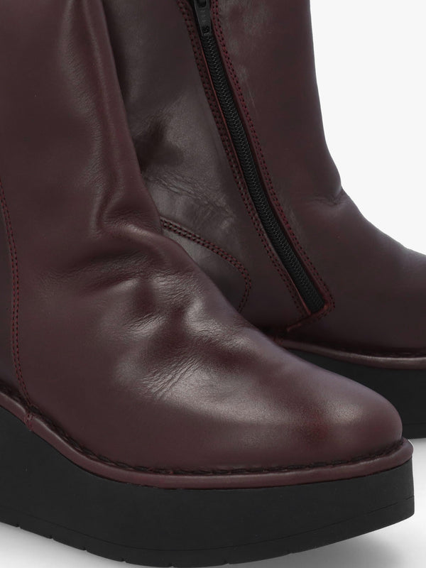 Heij Wine Flatform Wedge Ankle Boots