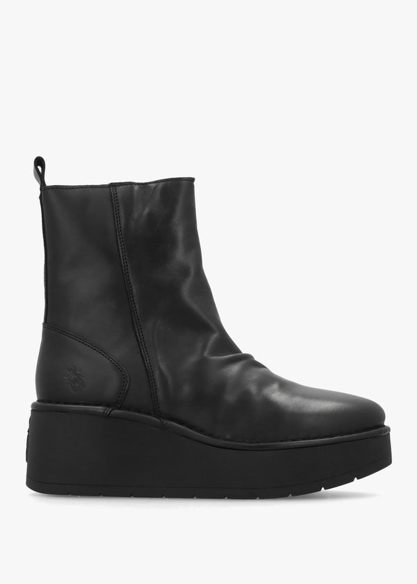 Heij Black Flatform Wedge Ankle Boots
