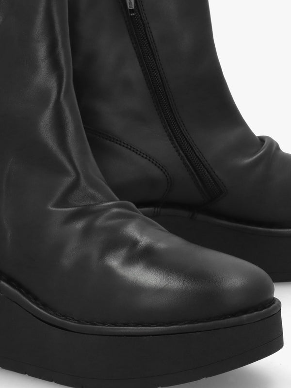 Heij Black Flatform Wedge Ankle Boots