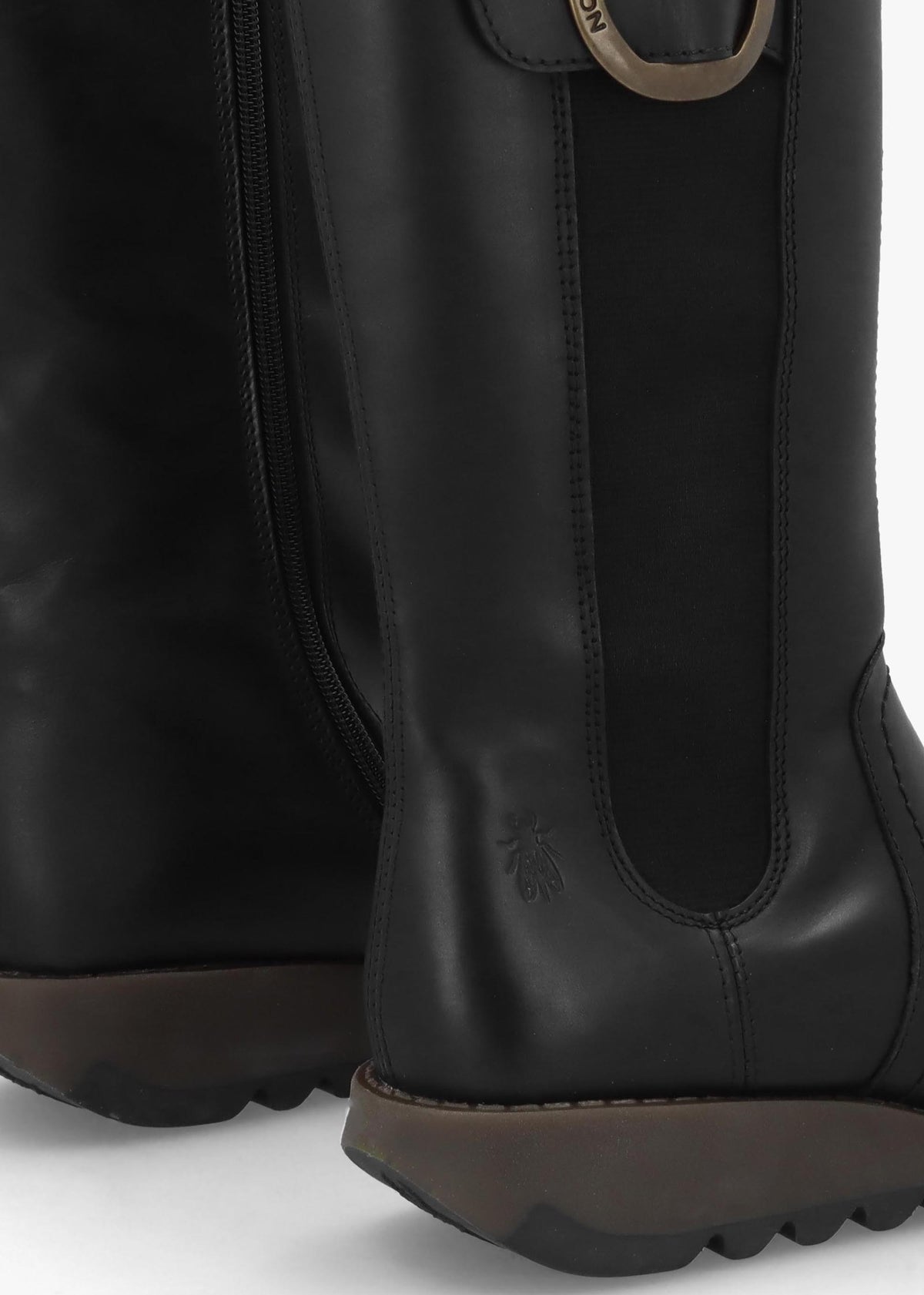 Soif Black Leather Low Wedge Knee Boots