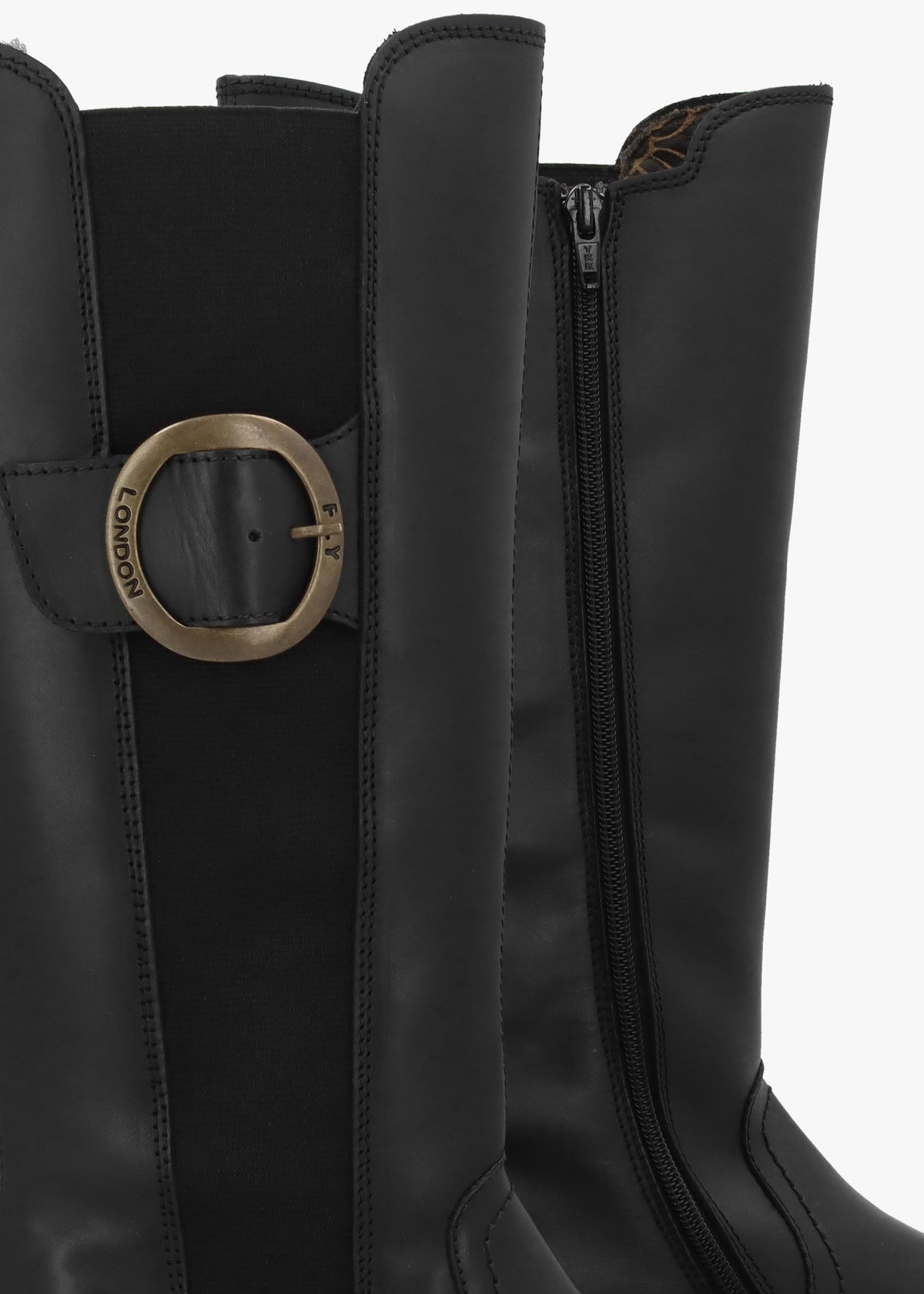 Soif Black Leather Low Wedge Knee Boots