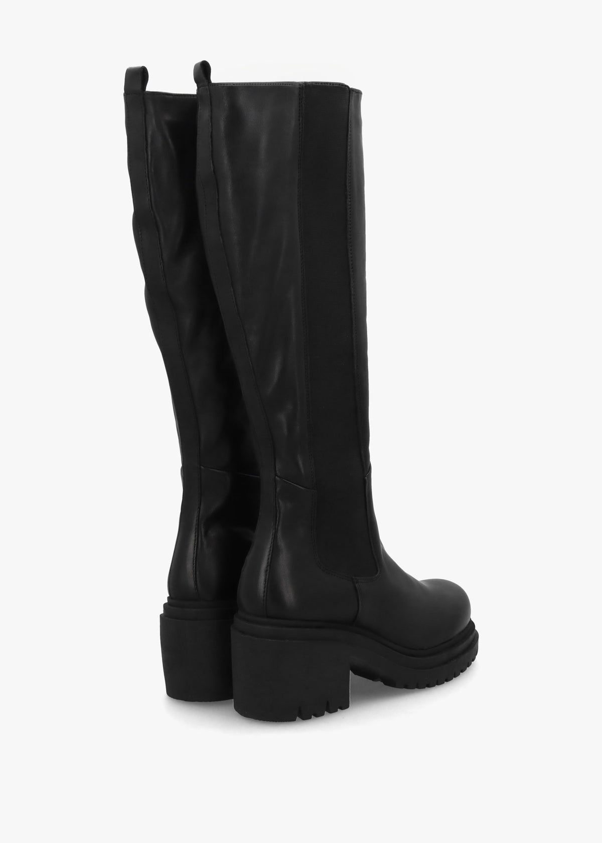 Erre Black Leather Block Heel Knee Boots
