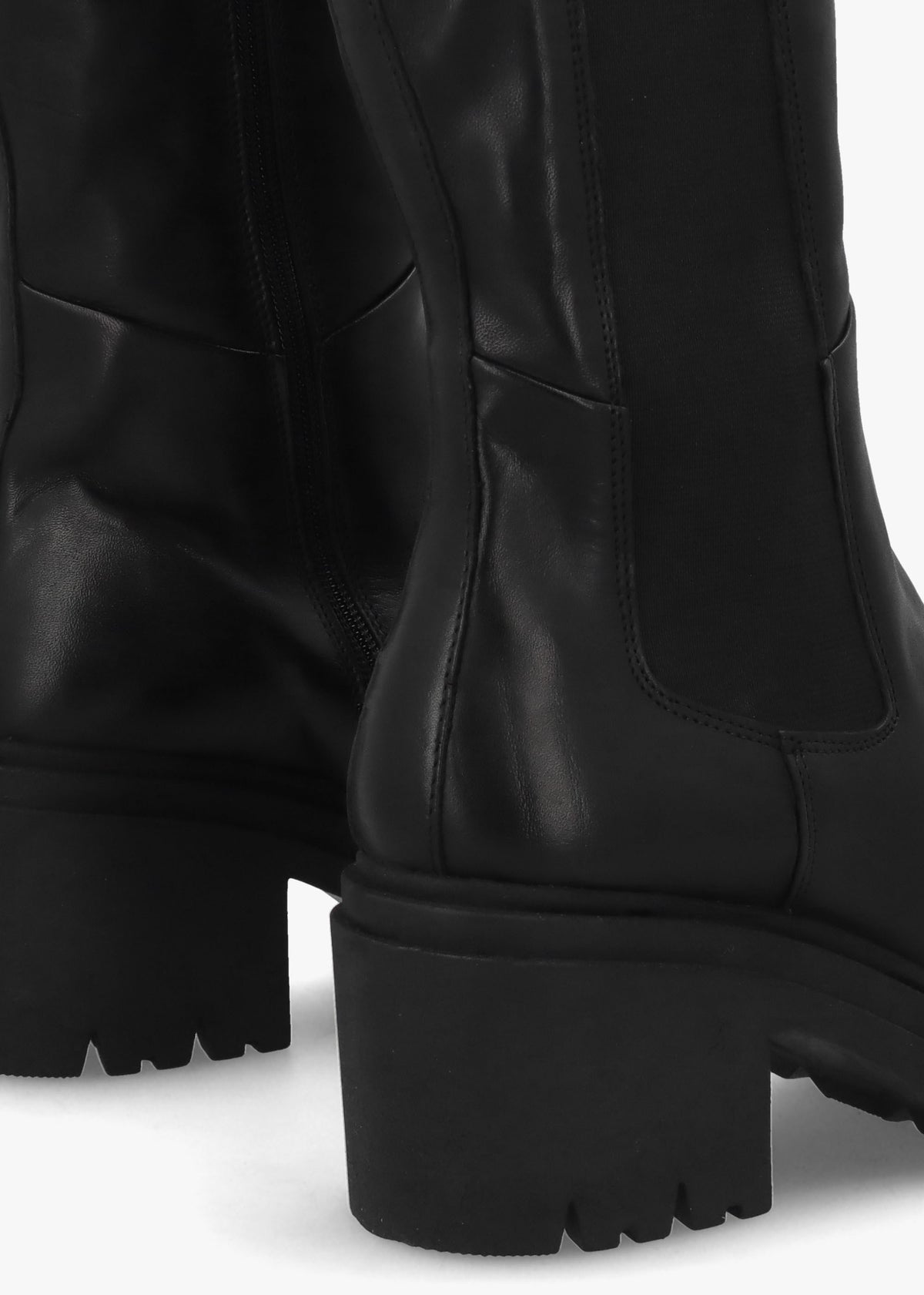 Erre Black Leather Block Heel Knee Boots