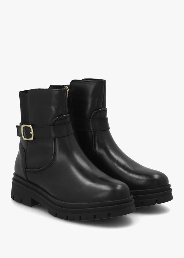 Onnis Black Leather Ankle Boots