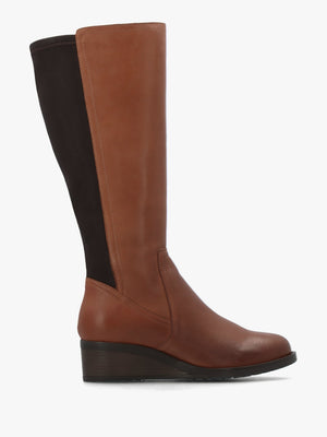 Rayna Tan Leather Low Wedge Knee Boots