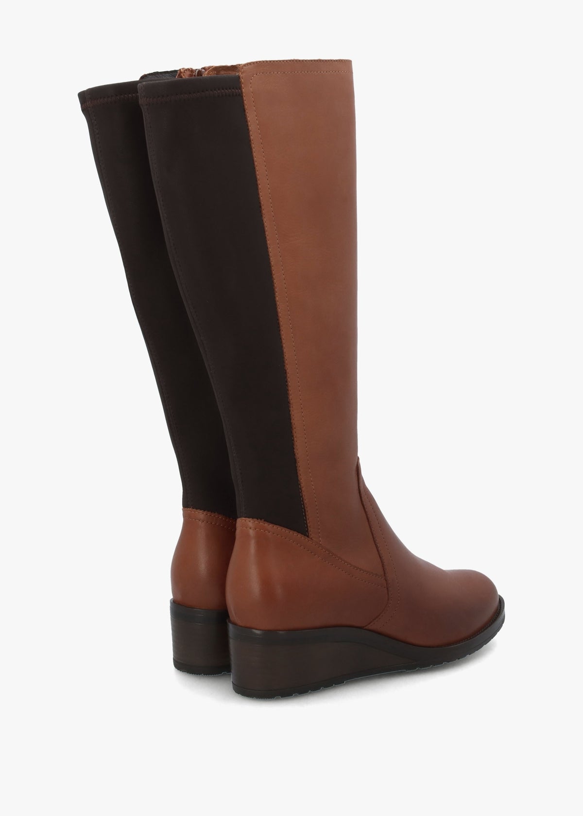 Rayna Tan Leather Low Wedge Knee Boots