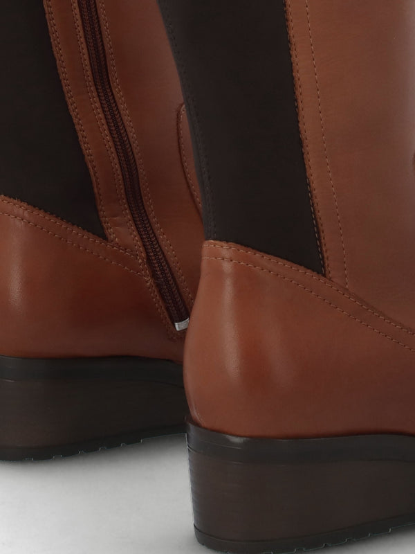 Rayna Tan Leather Low Wedge Knee Boots