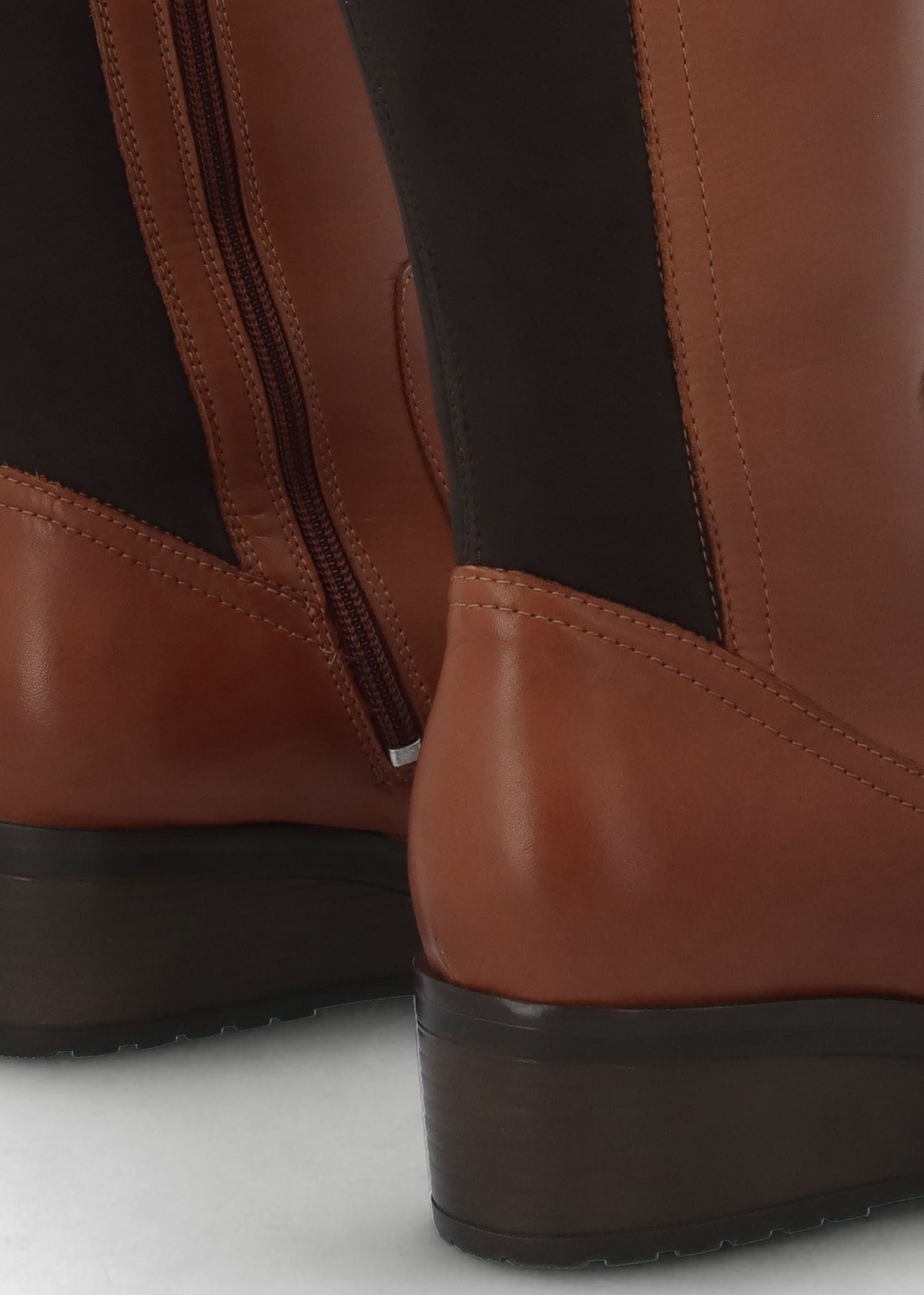 Rayna Tan Leather Low Wedge Knee Boots