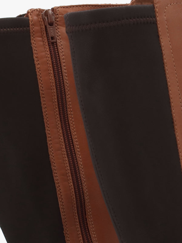 Rayna Tan Leather Low Wedge Knee Boots
