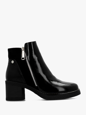 Otella Black Patent Block Heel Ankle Boots