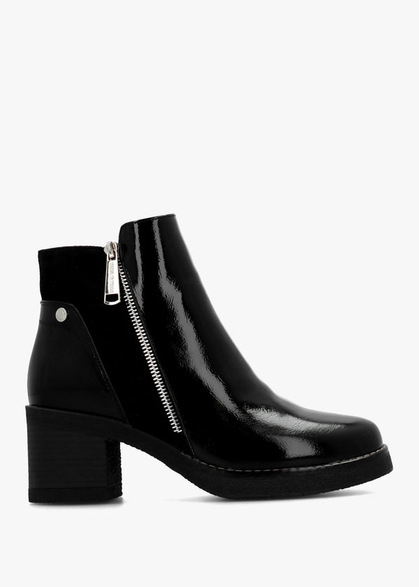 Otella Black Patent Block Heel Ankle Boots