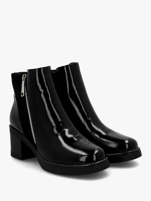Otella Black Patent Block Heel Ankle Boots