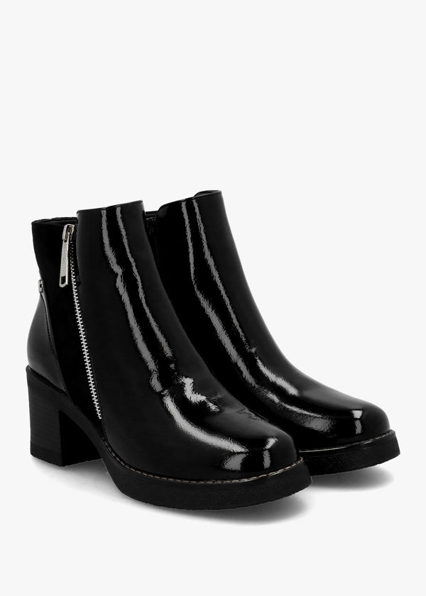 Otella Black Patent Block Heel Ankle Boots