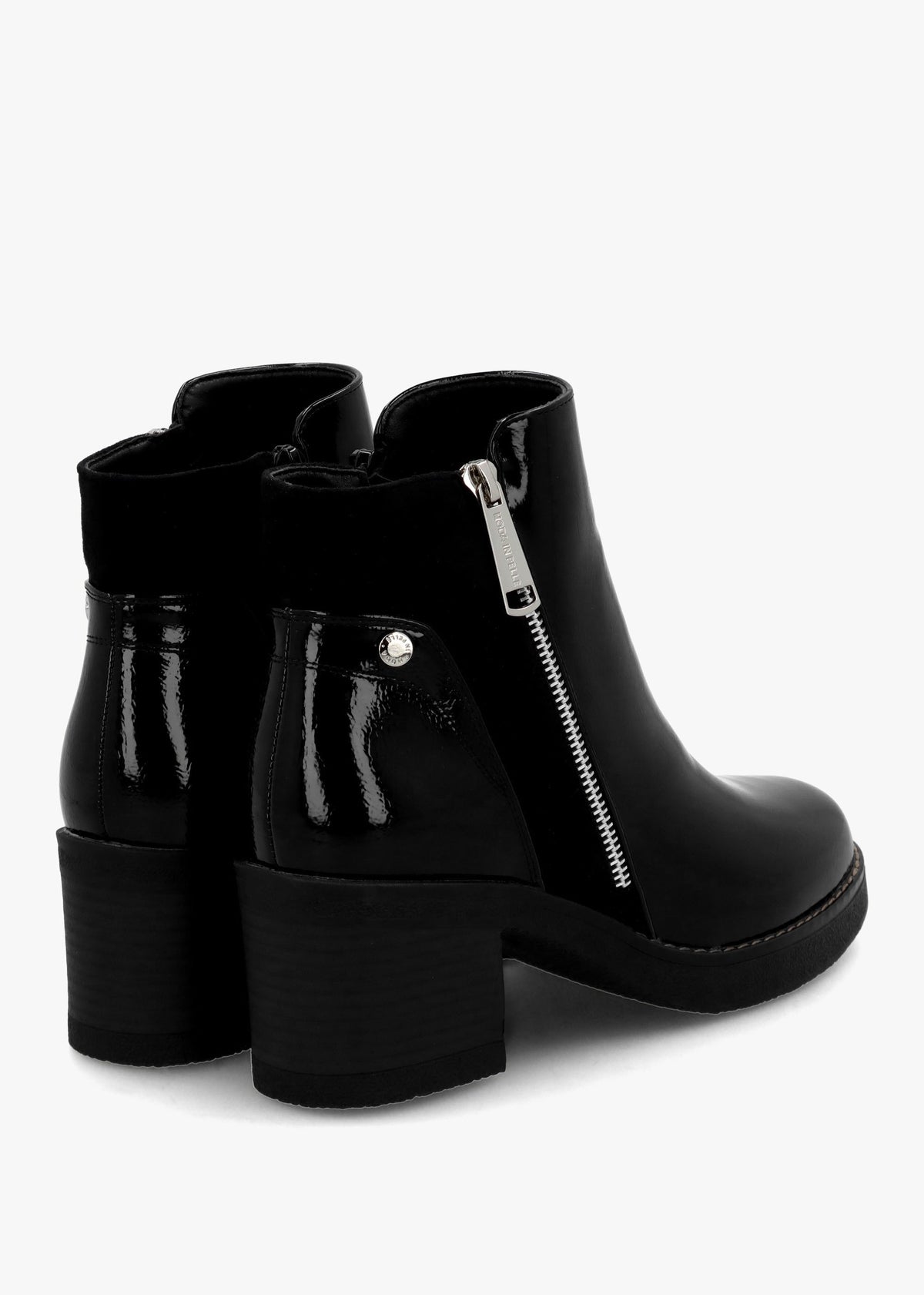 Otella Black Patent Block Heel Ankle Boots