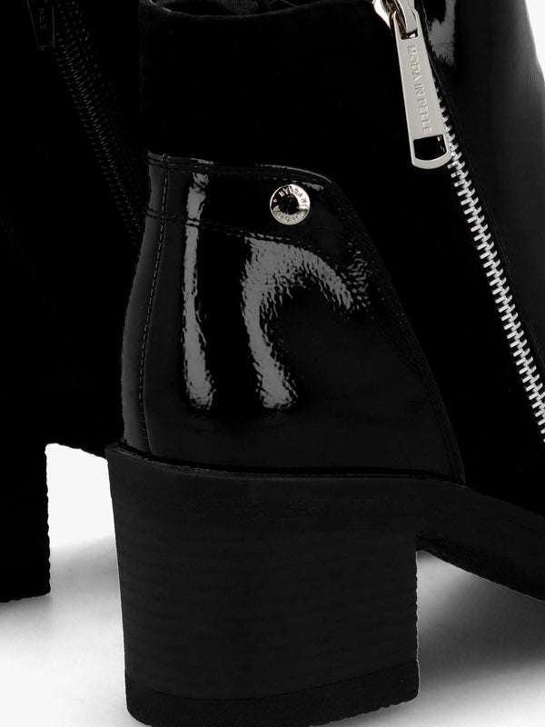 Otella Black Patent Block Heel Ankle Boots
