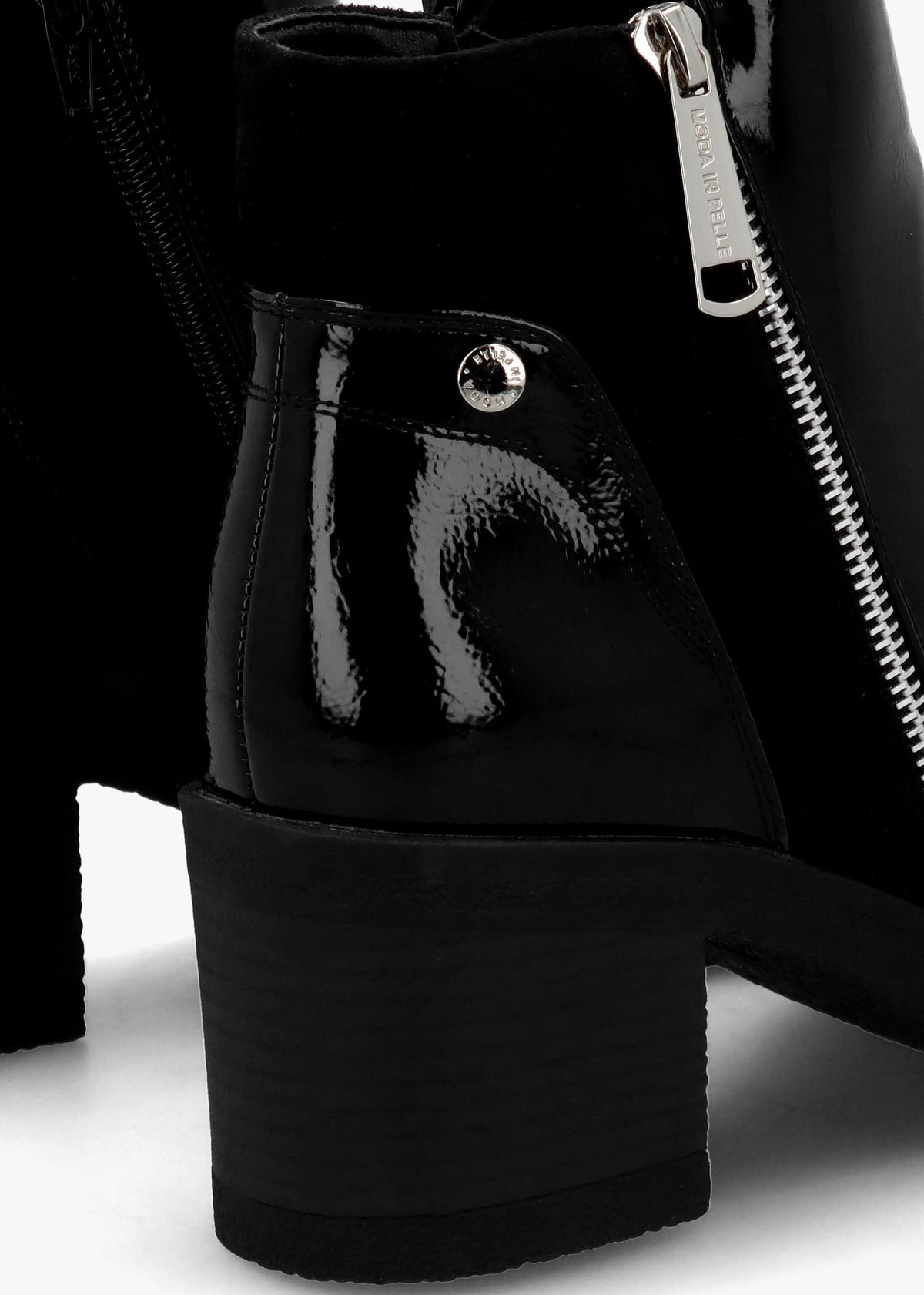 Otella Black Patent Block Heel Ankle Boots