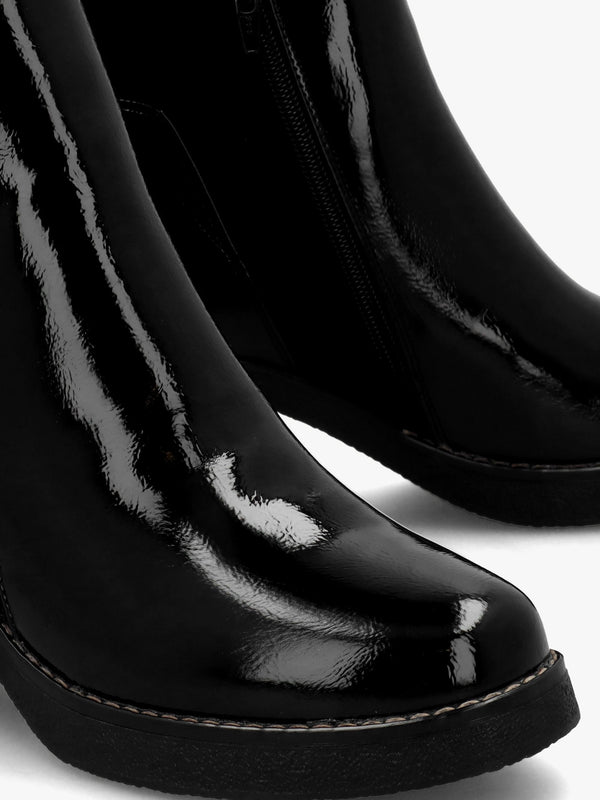 Otella Black Patent Block Heel Ankle Boots