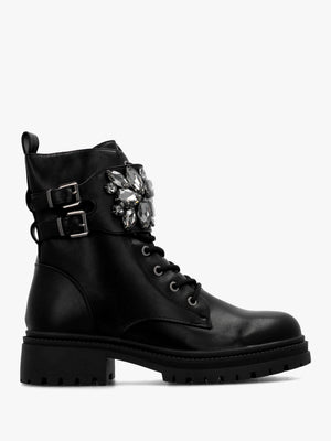 Oxaria Black Embellished Biker Boots