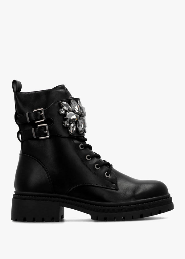 Oxaria Black Embellished Biker Boots