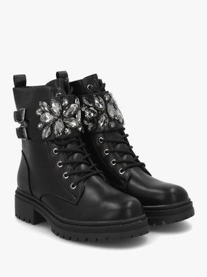 Oxaria Black Embellished Biker Boots