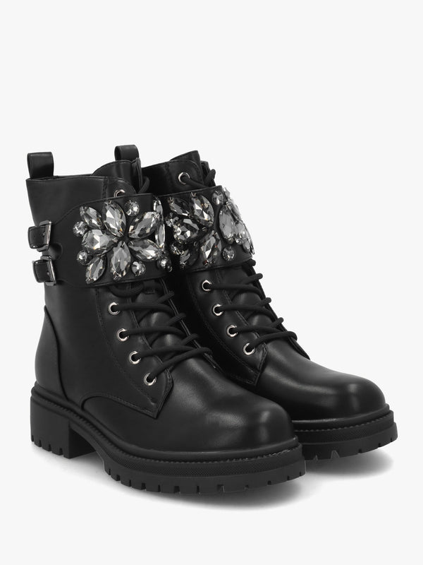 Oxaria Black Embellished Biker Boots