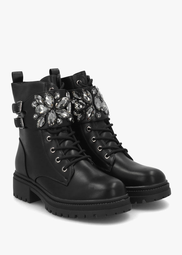 Oxaria Black Embellished Biker Boots