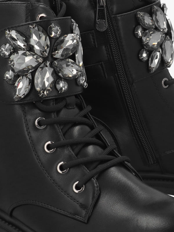 Oxaria Black Embellished Biker Boots