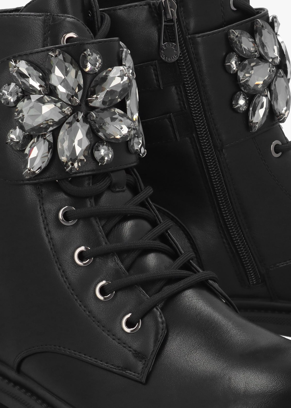 Oxaria Black Embellished Biker Boots