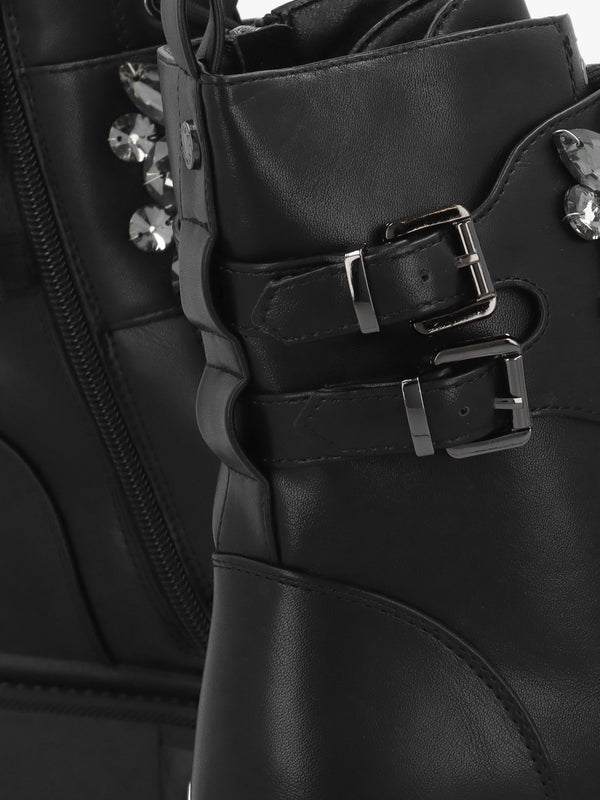 Oxaria Black Embellished Biker Boots