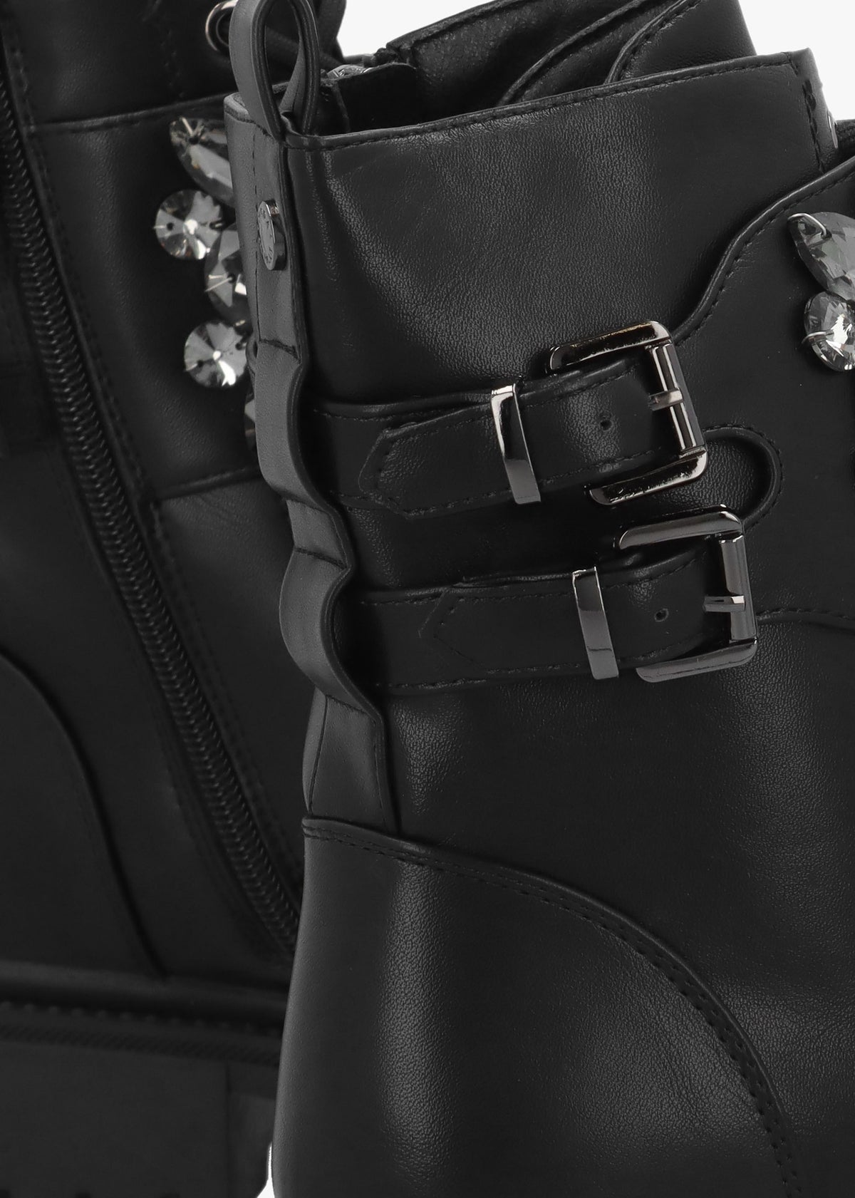 Oxaria Black Embellished Biker Boots
