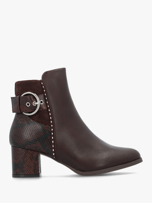 Panay Dark Brown Buckle Block Heel Ankle Boots