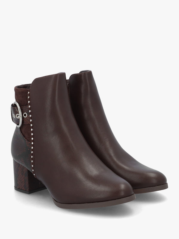 Panay Dark Brown Buckle Block Heel Ankle Boots