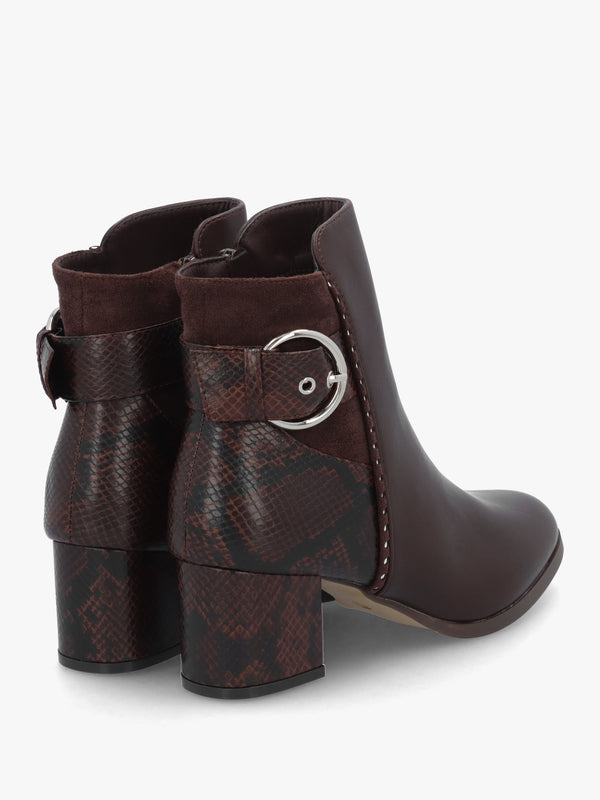 Panay Dark Brown Buckle Block Heel Ankle Boots