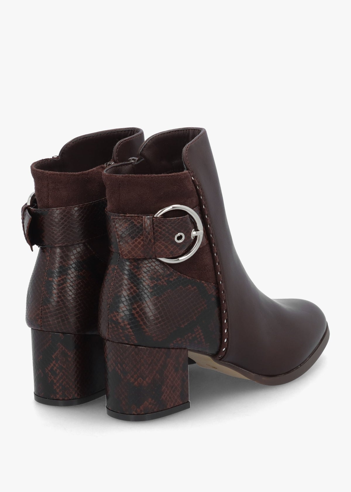 Panay Dark Brown Buckle Block Heel Ankle Boots