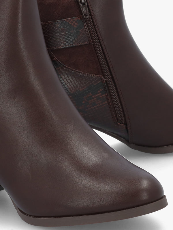Panay Dark Brown Buckle Block Heel Ankle Boots