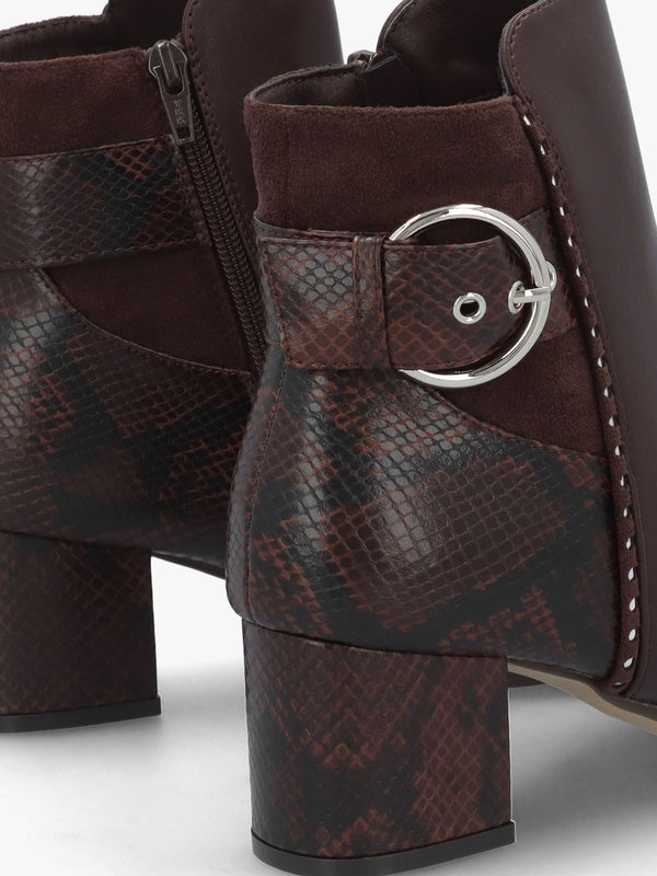 Panay Dark Brown Buckle Block Heel Ankle Boots