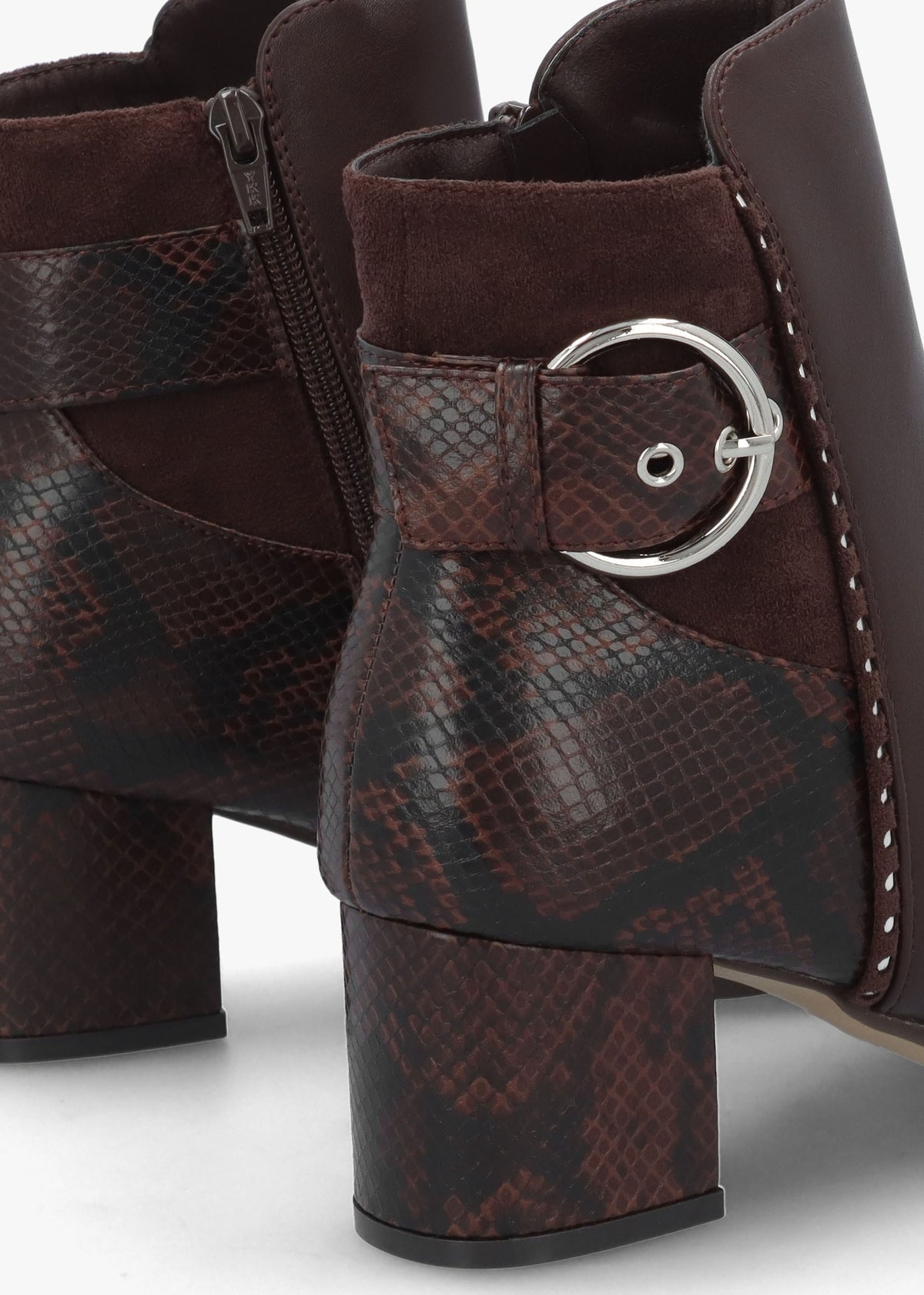 Panay Dark Brown Buckle Block Heel Ankle Boots