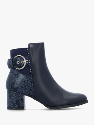 Panay Navy Buckle Block Heel Ankle Boots