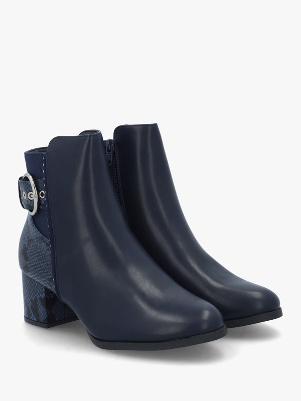 Panay Navy Buckle Block Heel Ankle Boots