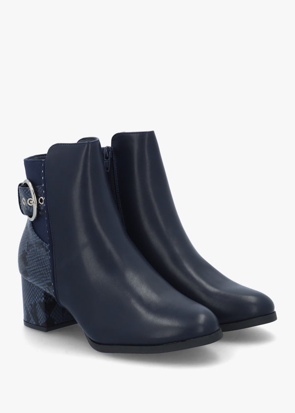 Panay Navy Buckle Block Heel Ankle Boots