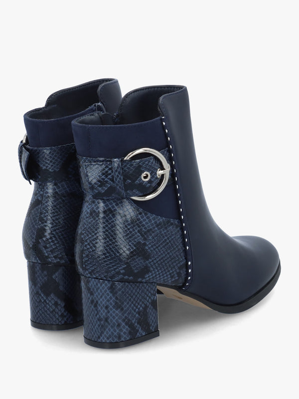 Panay Navy Buckle Block Heel Ankle Boots