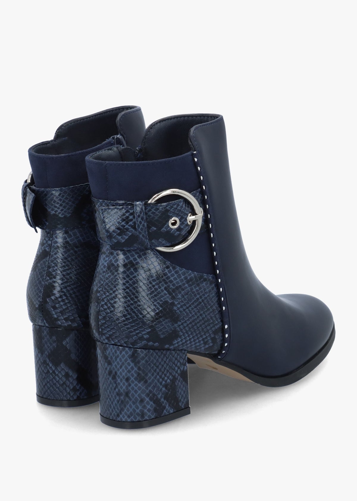 Panay Navy Buckle Block Heel Ankle Boots