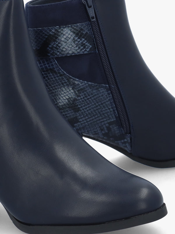Panay Navy Buckle Block Heel Ankle Boots