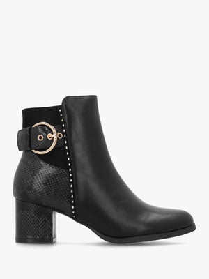 Panay Black Buckle Block Heel Ankle Boots