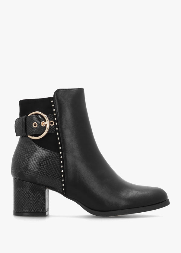 Panay Black Buckle Block Heel Ankle Boots