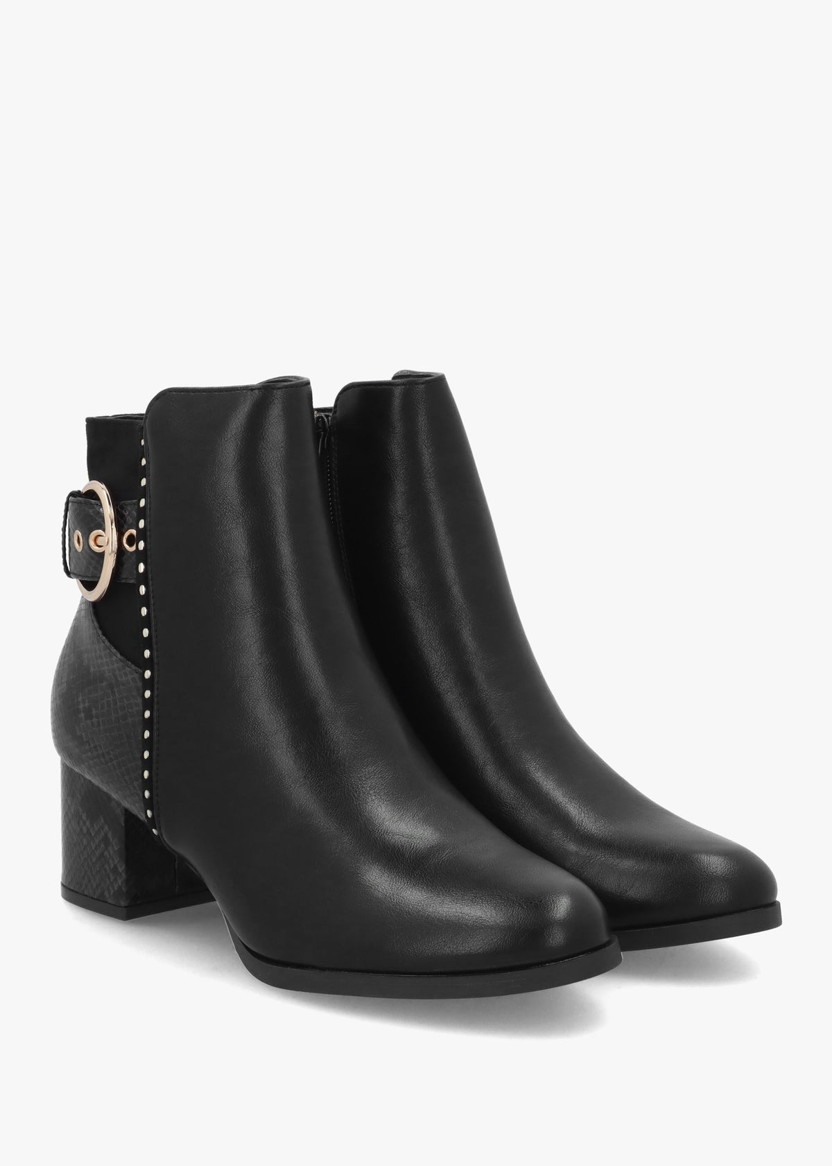 Panay Black Buckle Block Heel Ankle Boots